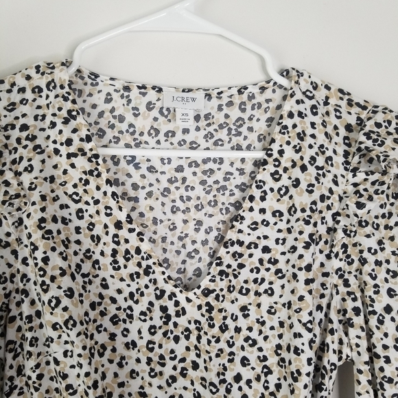 J. Crew Lightweight Cotton Puff Long Sleeve Cheetah Print Dress XS Ruffles - Picture 13 of 16
